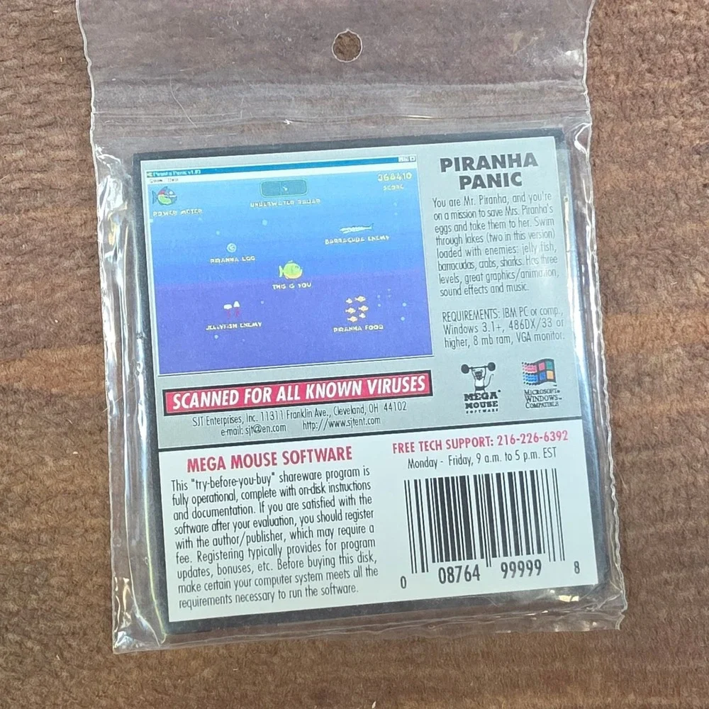 Mega Mouse Piranha Panic PC Game OS Windows Floppy Disk Blue Excellent Vintage